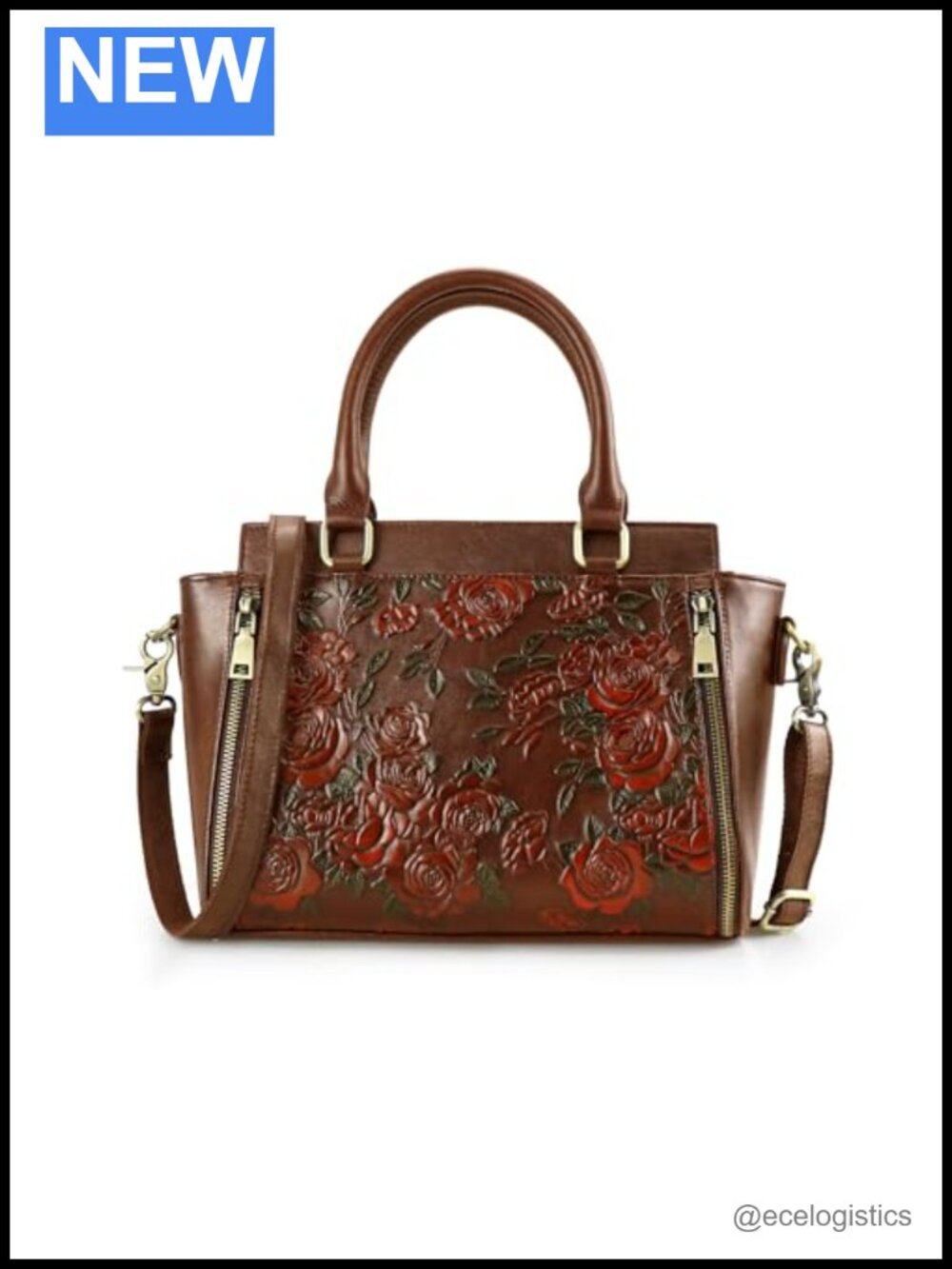 Vegan Leather Satchel Crossbody Bag with Embossing, Adjustable Strap, Large